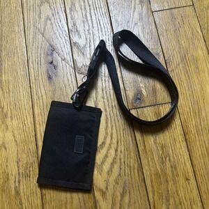 Victorias Secret PINK Lanyard Wallet‎ Black Trifold Nylon Card Holder ID Case